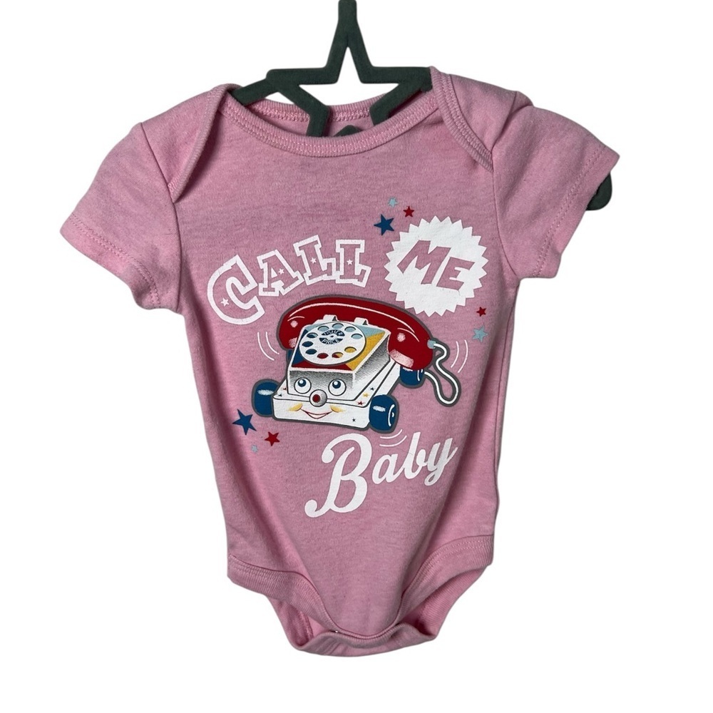 Fisher-Price Pink Bodysuit with Retro Phone Toy Graphic Funny 3M Baby